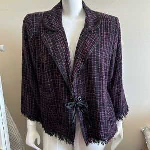 MXM Penningtons Black & Pink Tweed Blazer with Fringe Hem, Size 22